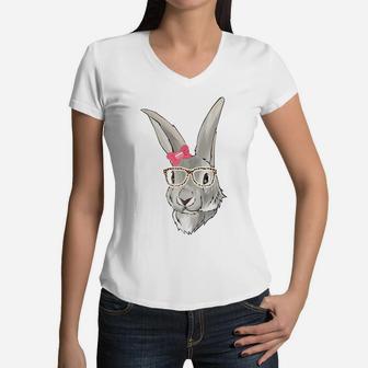 Cute Female Rabbit Women Girls Funny Easter Bunny Women V-Neck T-Shirt | Crazezy