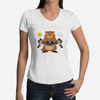 Cute Happy Groundhog Day Event Awesome Gift Women V-Neck T-Shirt - Seseable