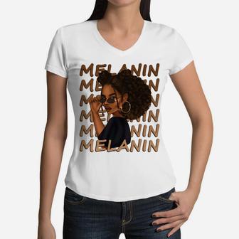 Cute Melanin Afro Natural Hair Queen Black Girl Magic Gift Women V-Neck T-Shirt | Crazezy CA