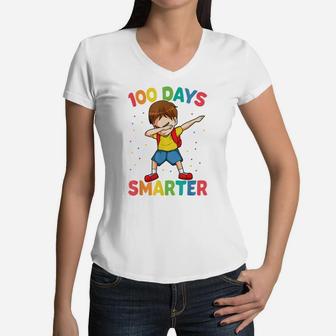 Dabbing Boy 100 Day Smarter Happy 100Th Day Of School Gift Women V-Neck T-Shirt | Crazezy