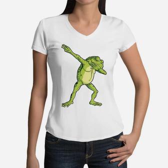 Dabbing Frog T Shirt Kids Boys Girls Funny Animal Dab Gift Women V-Neck T-Shirt | Crazezy UK