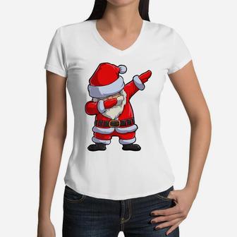 Dabbing Santa Claus Christmas Kids Boys Girls Dab Xmas Gifts Women V-Neck T-Shirt | Crazezy