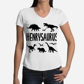 Dinosaur T Rex Henry Henrysaurus Boys Dino Name Women V-Neck T-Shirt | Crazezy AU
