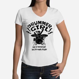 Drummer Girl For Women & Girls Drummers Drums Gift Drummer Women V-Neck T-Shirt | Crazezy CA