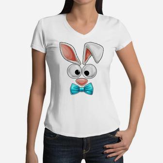Easter Bunny Costume Face Easter Day Rabbit Ear Gift Boys Women V-Neck T-Shirt | Crazezy DE