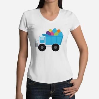 Easter Egg Truck Boys Women V-Neck T-Shirt | Crazezy UK