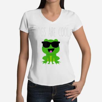 Frogs Are Cool Funny Frog Lover Gift Toddler Boys Girls Kids Women V-Neck T-Shirt | Crazezy