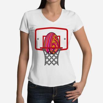 Funny Easter Basketball Egg Hunting Kids Boys Teens Women V-Neck T-Shirt | Crazezy CA