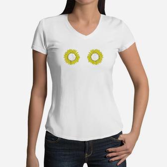 Funny Sunflower Bobs Women Girls Party Gift Hippie Women V-Neck T-Shirt | Crazezy DE