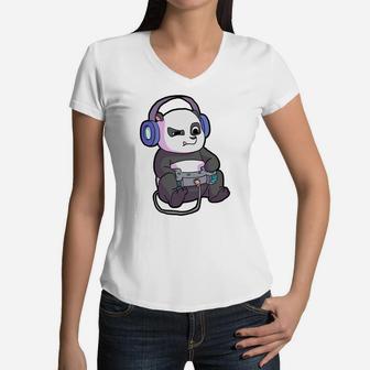 Gamer Shirt For Boys Gaming Gift Teen Girl Funny Panda Shirt Women V-Neck T-Shirt | Crazezy UK