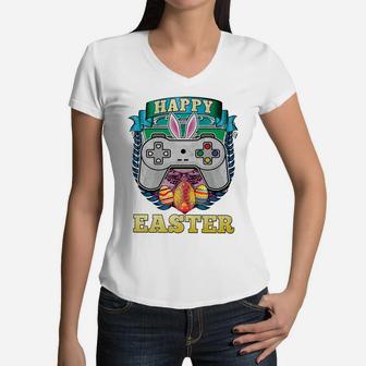 Happy Easter Bunny Boy Gamer Girl Video Game Controller Kids Women V-Neck T-Shirt | Crazezy