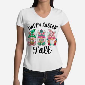 Happy Easter Y'all Cute Easter Day Gift Gnome Eggs For Kids Women V-Neck T-Shirt | Crazezy CA