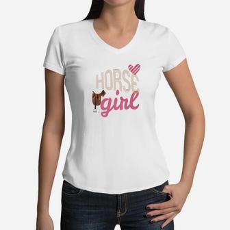Horse Girl Mini Horse Lovers Gift Horseback Riding Women V-Neck T-Shirt - Thegiftio UK