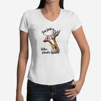 Im Just A Girl Who Loves Goats Women V-Neck T-Shirt | Crazezy UK