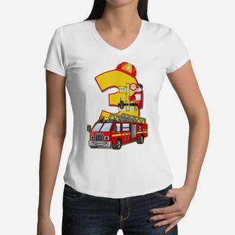 It's My 3Rd Birthday Boy Fire Truck 3 Toddler Firefighter Women V-Neck T-Shirt | Crazezy DE
