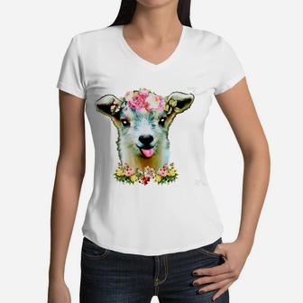 Just A Girl Who Loves Goats Goat Farm Crazy Lady Christmas Women V-Neck T-Shirt | Crazezy CA
