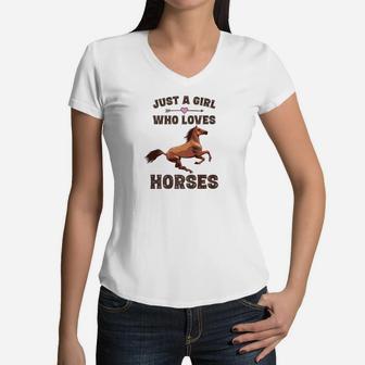 Just A Girl Who Loves Horses Equestrian Gifts Girls Women V-Neck T-Shirt - Thegiftio