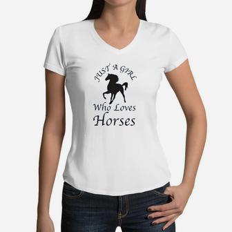 Just A Girl Who Loves Horses Women V-Neck T-Shirt | Crazezy