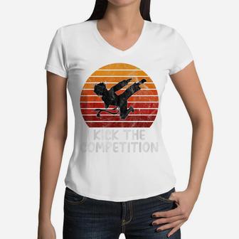 Kick The Competition Vintage Funny Karate Boys Mens Teen Women V-Neck T-Shirt | Crazezy DE