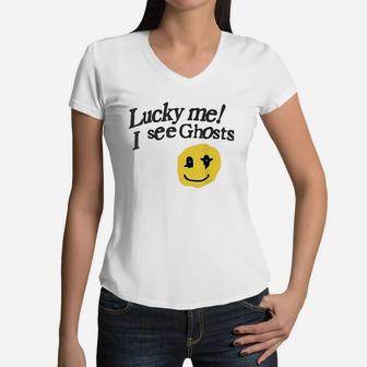 Kid Lucky Me I See Ghosts Women V-Neck T-Shirt | Crazezy