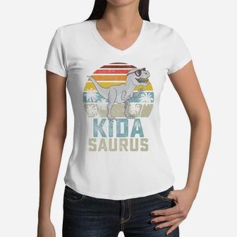 Kidasaurus T Rex Dinosaur Kid Saurus Family Matching Women V-Neck T-Shirt | Crazezy DE