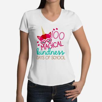 Kids 100 Days School Gift Little Girls 100 Magical Kindness Days Women V-Neck T-Shirt | Crazezy