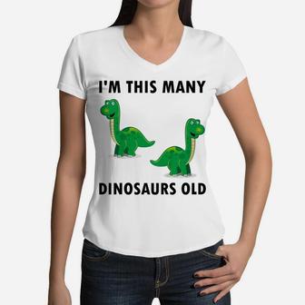 Kids 2 Years Old Boy Dinosaurs Lover 2Nd Birthday Kids Toddler Women V-Neck T-Shirt | Crazezy