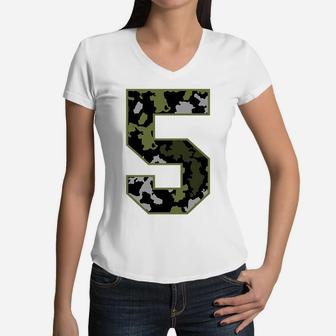 Kids 5Th Birthday Gift Army Green Camo Number Women V-Neck T-Shirt | Crazezy UK