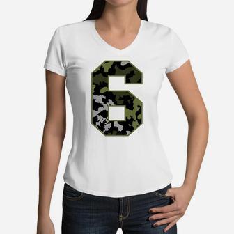 Kids 6Th Birthday Gift Army Green Camo Number Women V-Neck T-Shirt | Crazezy UK