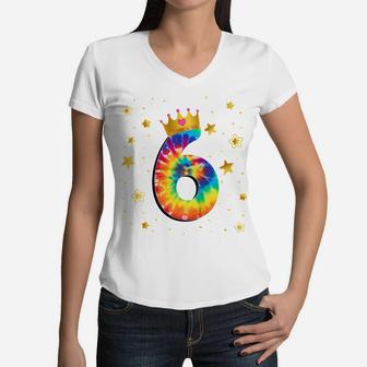 Kids 6Th Birthday Girls Colorful Tie Dye Number 6 Years Old Women V-Neck T-Shirt | Crazezy UK