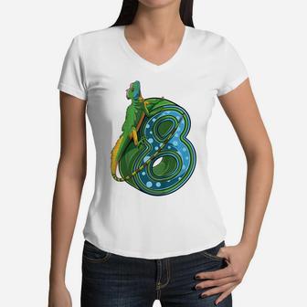 Kids 8 Year Old Lizard Reptile 8Th Birthday Party B-Day Women V-Neck T-Shirt | Crazezy