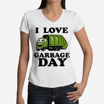 Kids I Love Garbage Day - Little Boys Trash Truck Women V-Neck T-Shirt | Crazezy