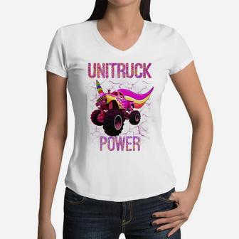Kids Monster Truck Unicorn T Shirt Women V-Neck T-Shirt | Crazezy