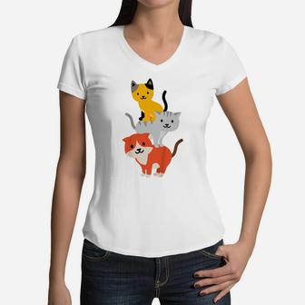 Kids Shirt - Cats Stacked - For Children's Birthdays Women V-Neck T-Shirt | Crazezy DE