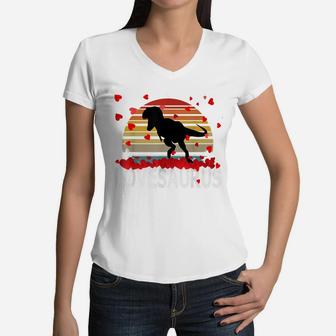 Kids Valentines Day Dinosaur Lovesaurus Hearts Boys Gift Women V-Neck T-Shirt | Crazezy AU