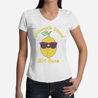 Lemonade Stand Girl Boss Pink Lemonade Crew Summer Fruit Women V-Neck T-Shirt | Crazezy