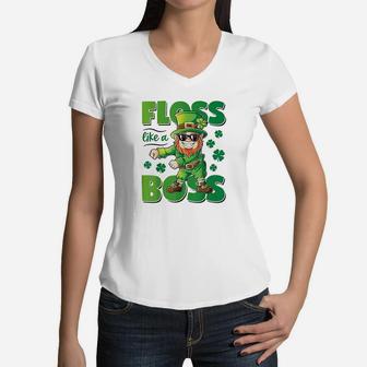 Leprechaun Floss Like A Boss St Patricks Day Boys Kids Gifts Women V-Neck T-Shirt | Crazezy DE
