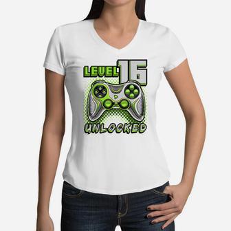 Level 16 Unlocked Video Game 16Th Birthday Gamer Boys Women V-Neck T-Shirt | Crazezy UK