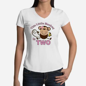 Little Monkey Girl 2Nd Birthday Women V-Neck T-Shirt | Crazezy UK