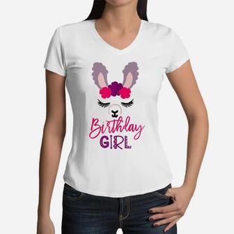 Llama Birthday Girl Animal Lover Gift Women V-Neck T-Shirt | Crazezy