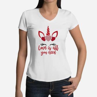 Love Is All You Need For Valentine Day Happy Valentines Day Women V-Neck T-Shirt - Seseable
