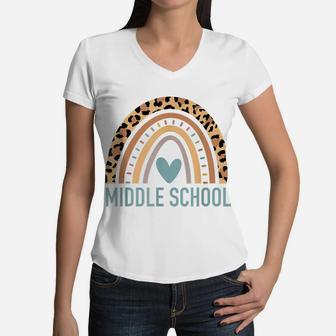 Middle School Rainbow Girls Teacher Team Middle School Squad Women V-Neck T-Shirt | Crazezy