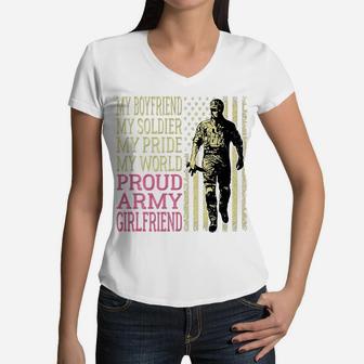 My Boyfriend My Soldier Hero - Proud Army Girlfriend Lover Women V-Neck T-Shirt | Crazezy DE
