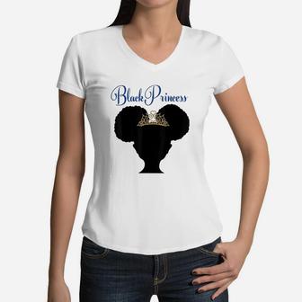 Natural Hair Afro For Black Girls Black Princess Women V-Neck T-Shirt | Crazezy