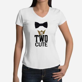 Noah Boytique Boys 2Nd Birthday Two Cute Black And Gold Bow Tie Women V-Neck T-Shirt | Crazezy CA