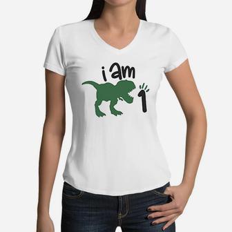 One Birthday Dinosaur For Boys First Birthday Dinosaur Outfit Women V-Neck T-Shirt | Crazezy