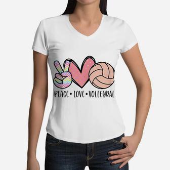 Peace Love Volleyball Cute Design For Women Teen Little Girl Women V-Neck T-Shirt | Crazezy