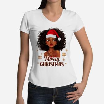 Ph Merry Christmas Santa African American Costume Xmas Girl Sweatshirt Women V-Neck T-Shirt | Crazezy