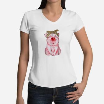 Pig Cute For Girl And Women Gift Awesome Women V-Neck T-Shirt | Crazezy