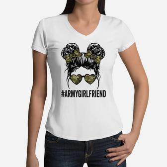 Proud Army Girlfriend Funny Tee For Army Wives Army Women Women V-Neck T-Shirt | Crazezy CA